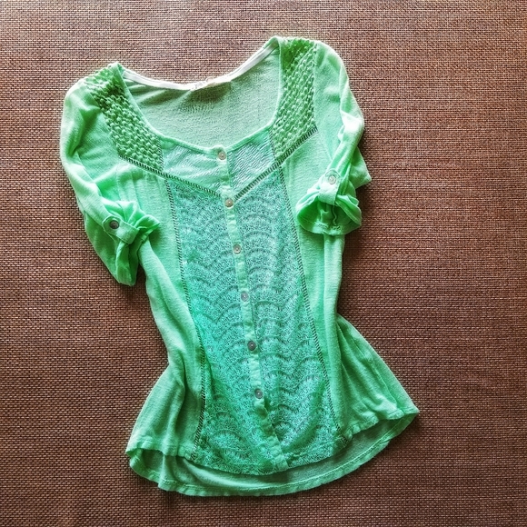 Jolt Mint Green Medium Pearl Button Lace Cardigan - Picture 2 of 6